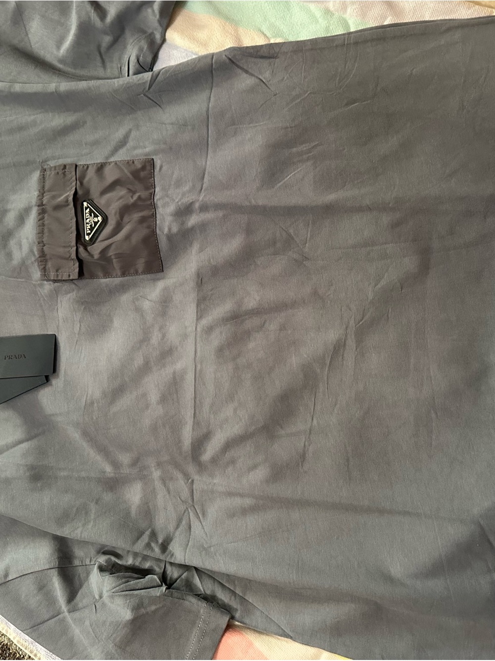 Prada Men's Shirt in Charcoal Gray with Black Pocket Logo